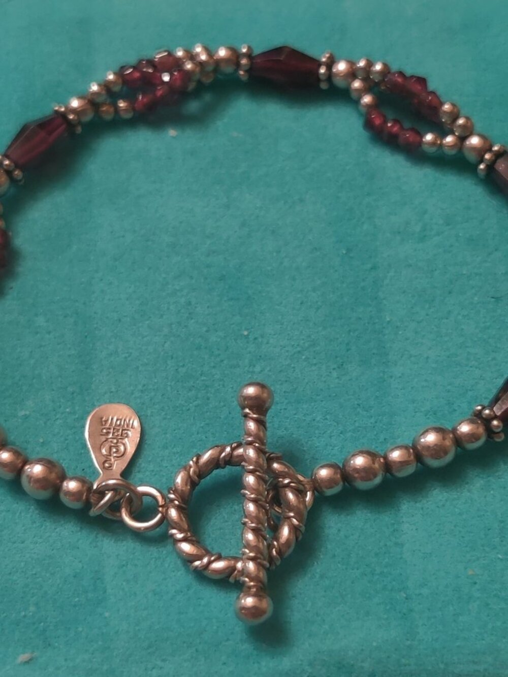 925 Sterling and Rhodolite Garnet Bead Toggle Bracelet Designer Doug Paulus
